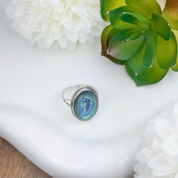 Vintage Sterling Silver 925 Ring Size 6 Abalone Southwest Native American Style - Picture 6 of 9